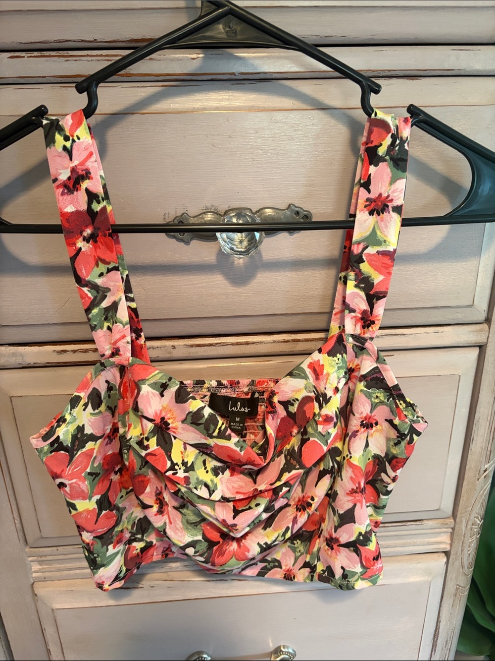 Lulu's Coral Pink Floral Draped Crop Top